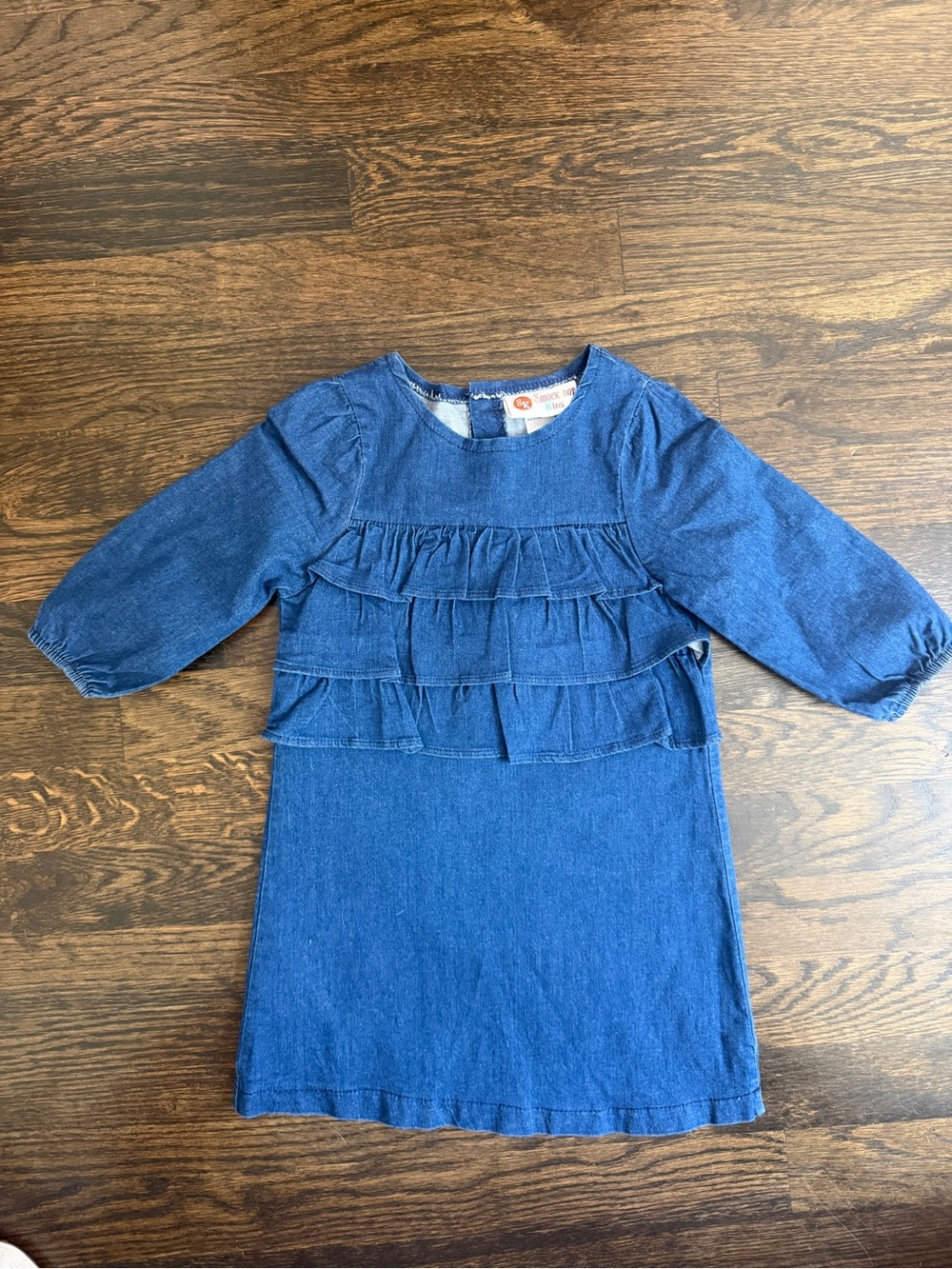 Smockadot Kids Denim Ruffle Front Casual Dress - Blue